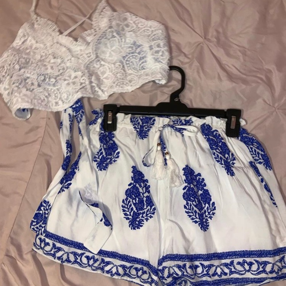 White and Blue Two-Piece Set